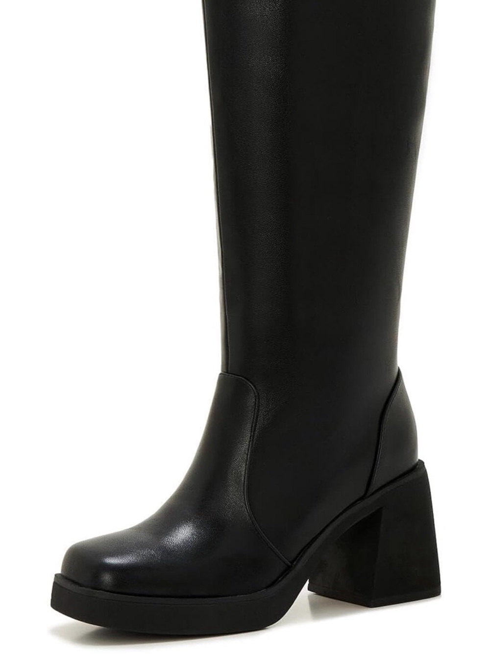 ZXHYZLZ Women's Black Knee High Platform Boots Block Heel Side Zip US 7W